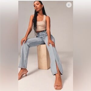 Abercrombie & Fitch Light Wash Straight Leg Jeans with Front Slits